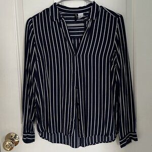 H&M Navy and White Striped Button Up